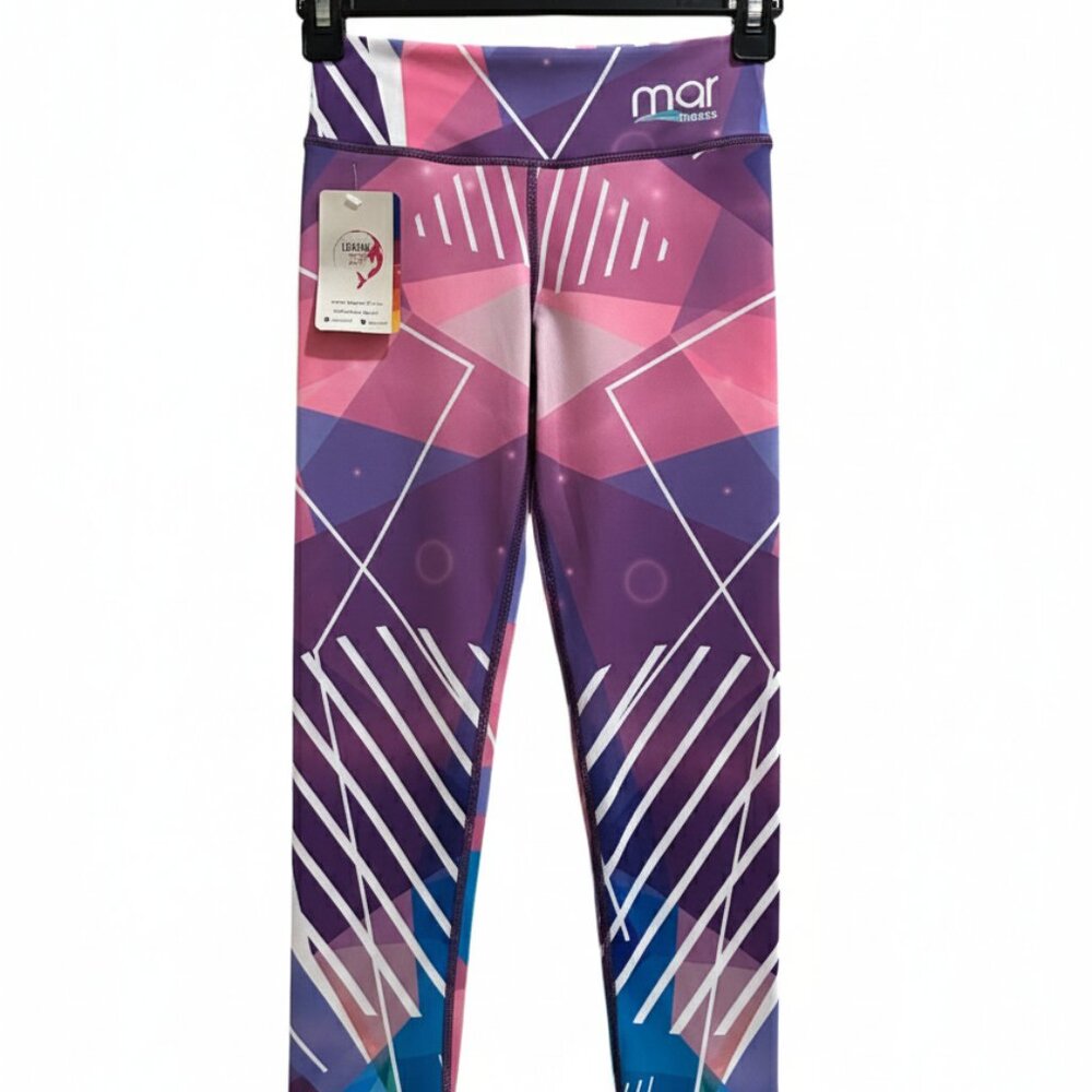 Mar Fitness Ligiana Fit Leggings Purple Pink Geometric Print Size XS NWT